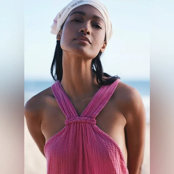 Anthropologie Gauze Braided High Neck Swim Coverup Size Small Cotton - Picture 9 of 9